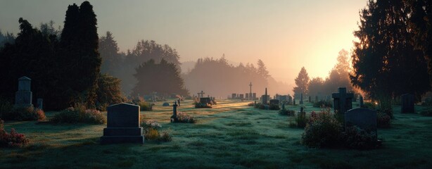 Misty cemetery at sunrise (1)