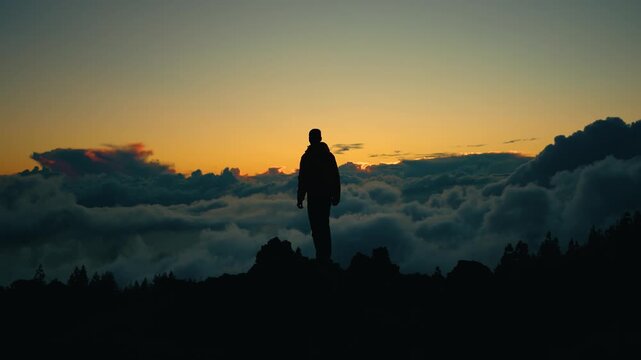Above the Clouds at Sunset &ndash; Silhouette on Volcanic Heights"