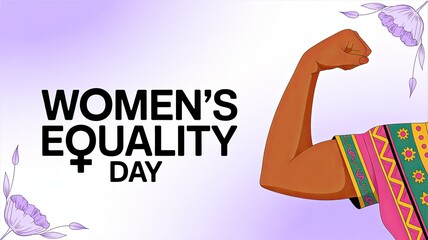Women’s Equality Day Illustration Strong Woman in Traditional Attire Raising Fist in Empowerment