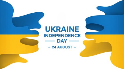 Ukraine Independence Day Celebration Banner, 24 August with Blue and Yellow Ribbon Design
