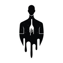Abstract Silhouette Art Melted Human Figure Space Rocket Design on White Background