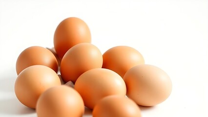 Fresh brown eggs on a white background, emphasizing simplicity and natural food.