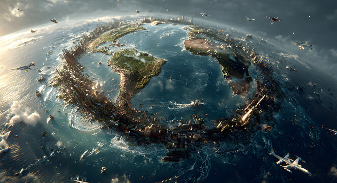 3D globe with global transportation and logistics elements