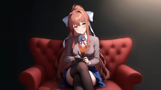 Anime girl in school uniform sitting on the couch, anime wallpaper