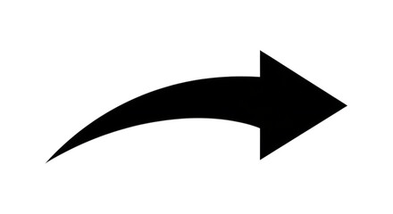 Simple black curved arrow icon pointing right with a small dot at the start isolated on transparent background