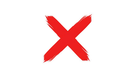 Bold red x mark painted brush stroke symbol isolated on transparent background