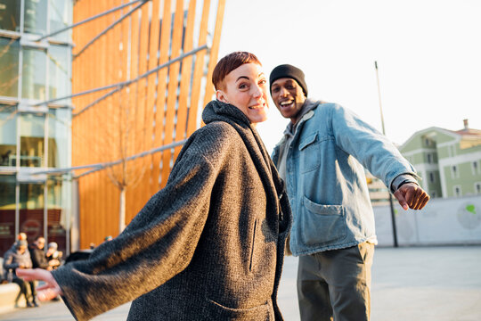 Happy young couple in the city