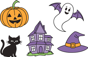 Halloween spooky icon set with detailed scary elements and vibrant colors perfect for holiday artwork and decorations. Halloween spooky icon set featuring haunted designs and creepy illustrations idea