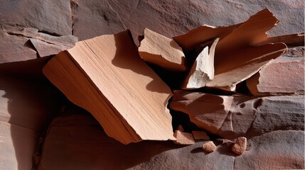 Closeup of windsculpted desert sandstone rocks at noon highlighting intricate erosion patterns, sharp shadows, warm earthy tones, textured surfaces, and natural beauty