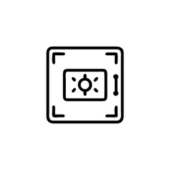 Outline icon a square vault with a circular dial handle safe security