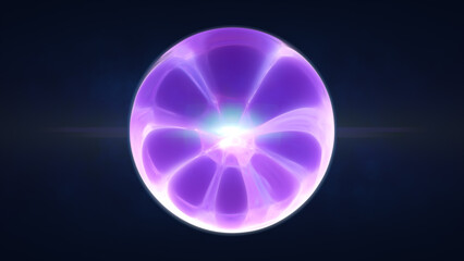 Glowing purple plasma sphere with intense center light, radiating energy on a dark background