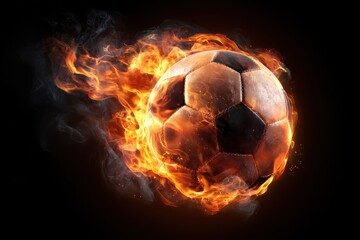Fototapeta premium Vibrant soccer ball imagery ablaze with energetic flames for striking t-shirt designs in sports fashion and fan gear