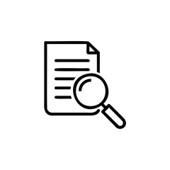 Outline magnifying glass over document icon paper search