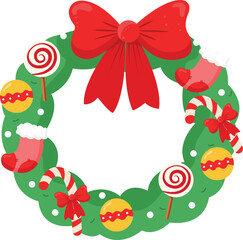 Christmas wreath with candy canes vector ilustration