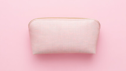 Obraz premium An elegant pink cosmetic bag placed on a soft gradient background, embodying simplicity and style. 