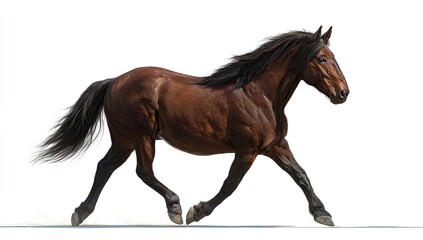 Obraz premium Brown horse in motion against white
