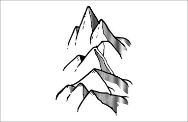 Mountain silhouette - vector icon. Rocky peaks. Mountains ranges. Black and white mountain icon