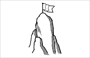 Mountain silhouette - vector icon. Rocky peaks. Mountains ranges. Black and white mountain icon
