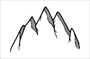 Mountain silhouette - vector icon. Rocky peaks. Mountains ranges. Black and white mountain icon