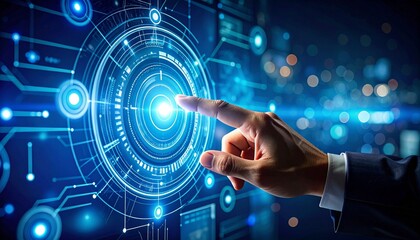 Finger Pushes Future Touch Screen Button. AI generative