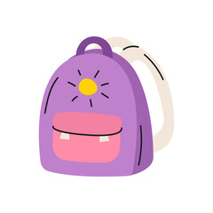 School backpack icon in flat style. Cute student bag for study, travel or kids education design. Vector isolated.