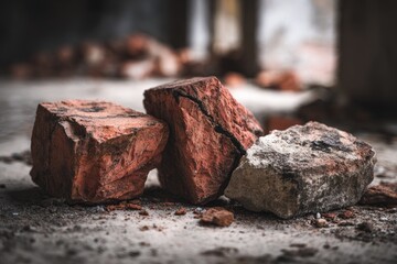 Fototapeta premium Broken bricks on a dusty floor