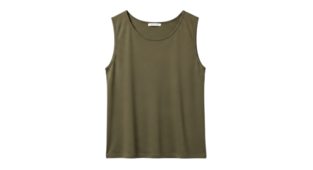 Olive green sleeveless tank top isolated on transparent background