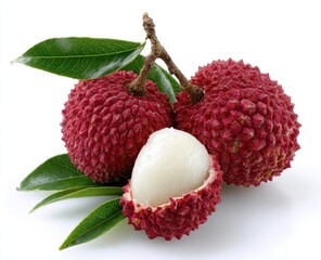 Fresh lychee fruit with leaves