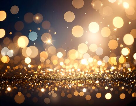 Fototapeta Golden bokeh lights on dark background