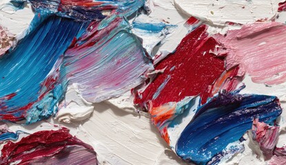 Close-up of textured oil paint strokes in vibrant colors