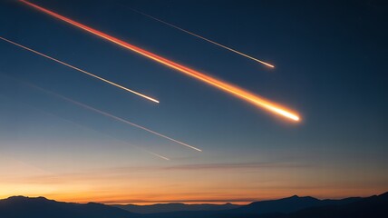 Meteor shower streaks across twilight sky over mountains 1