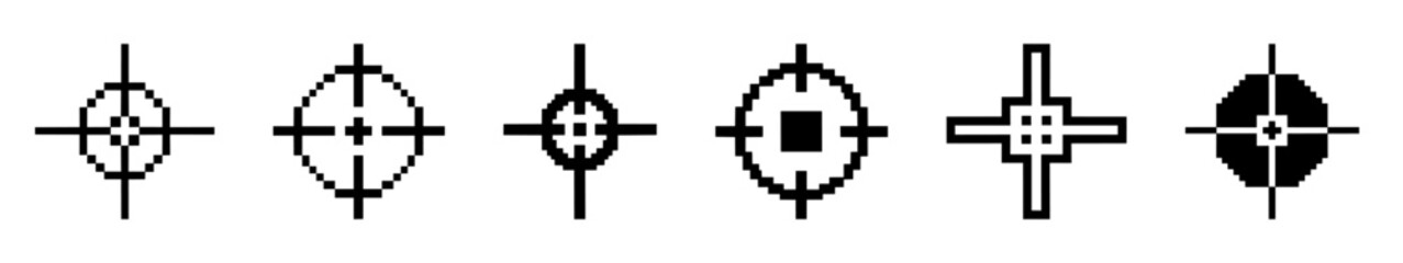 Obraz premium Pixel aim icons set. Focus target symbol collection.