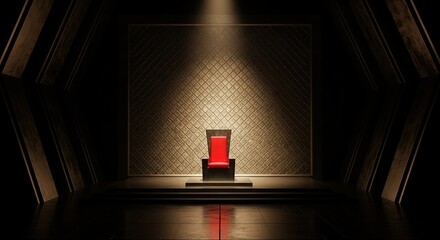 Dramatic Red Throne in Dark Modern Chamber: Spotlit Power and Mystery