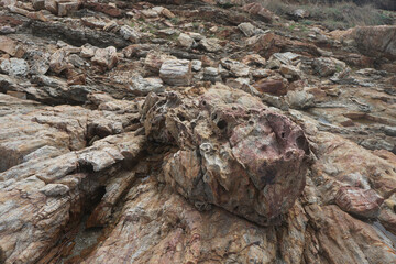  A big quartzite rock pebble at Khao Leam Ya - Mu Ko Samet National Park in Thailand.      