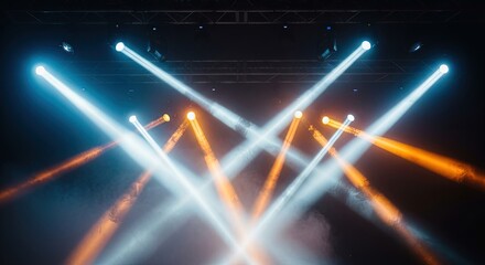 Dynamic stage lighting with blue and orange beams