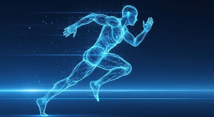 Futuristic digital human runner in motion
