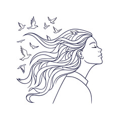 Girl and woman with long hair vector illustration silhouette design