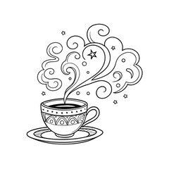 Cup of coffee and tea with heart steam vector illustration