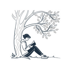 Girl in a dress reading a book in the park vector illustration