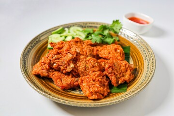 fried fish paste balls,Thai fish cake on white background
