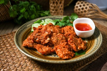 fried fish paste balls,Thai fish cake on wooden background
