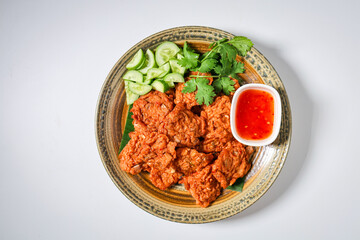 fried fish paste balls,Thai fish cake on white background