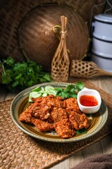 fried fish paste balls,Thai fish cake on wooden background