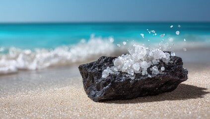Volcanic rock with salt crystals on a beach