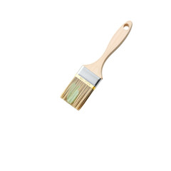A wooden handled paint brush with golden bristles isolated on transparent background