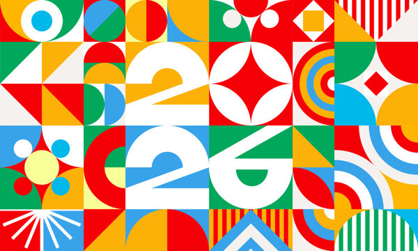 2026 banner colorful geometric style modern typography for poster, greeting card, flyer, event calendar vector 10 eps