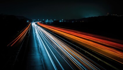 Highway at night with streaks of light