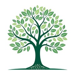 Fototapeta premium tree logo on white background. eco logo. green tree icon with leaves. big tree crown. tree with root