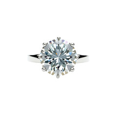Fototapeta premium Elegant solitaire diamond engagement ring with six prongs on transparent background isolated on transparent background