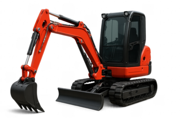 Red and Black Mini Excavator Isolated on Transparent Background